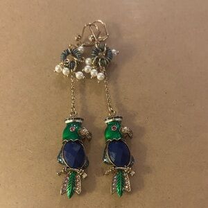 Betsey Johnson Green and Blue Parrot Earrings